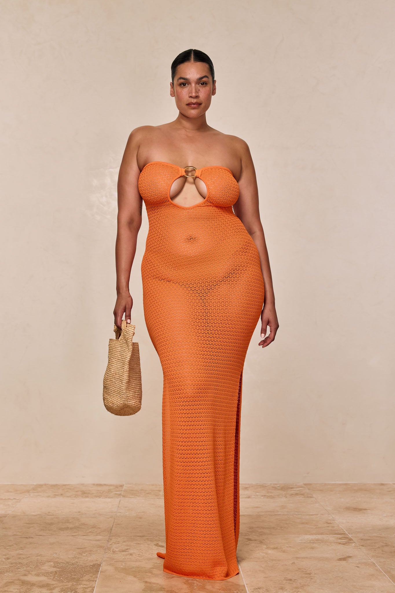 Montego Bandeau Dress - Tangerine Lace Crochet - Image 3