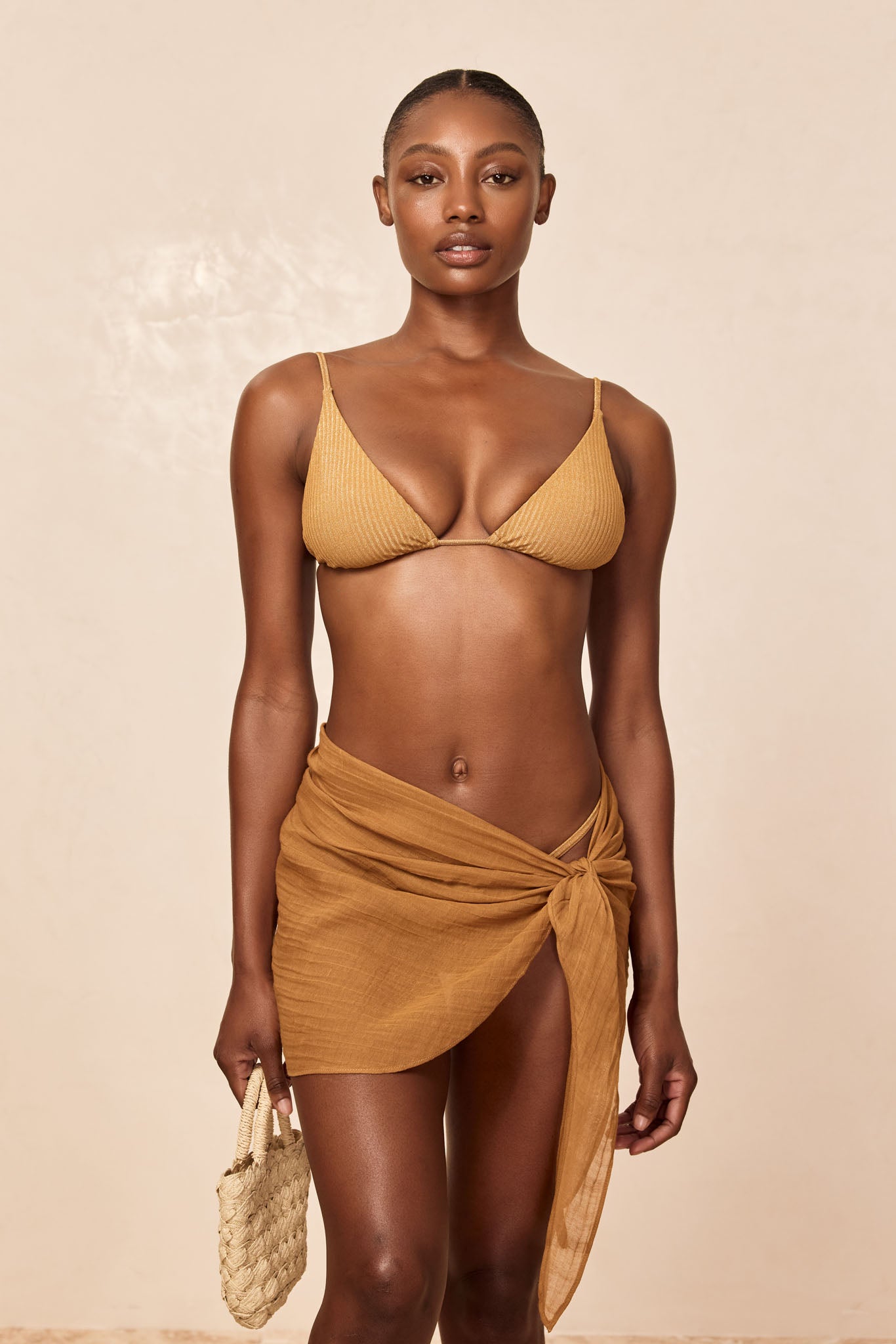 South Beach Sarong - Antique Gold Crinkle Linen - Image 2