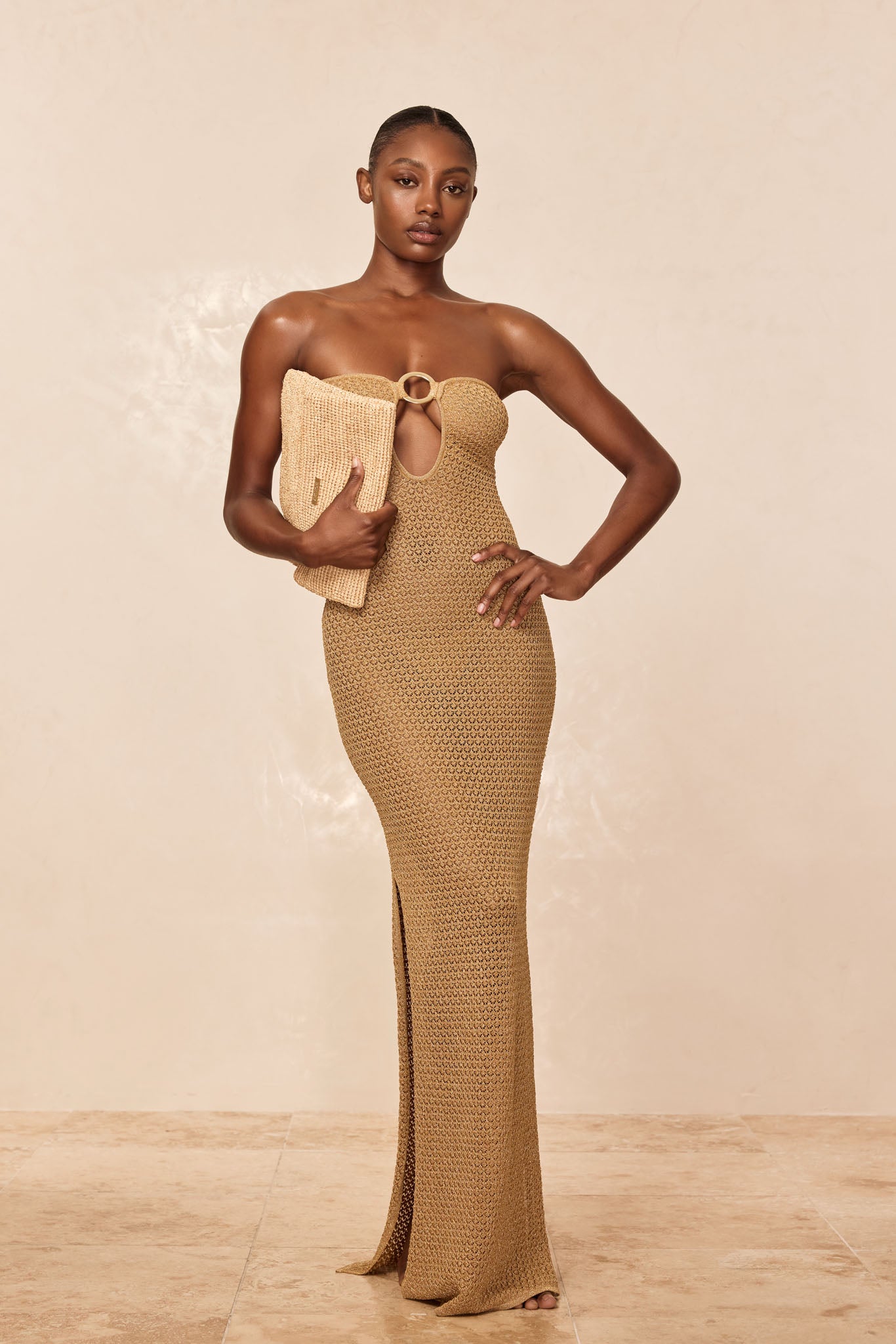 Montego Bandeau Dress - Antique Gold Lace Crochet - Image 5