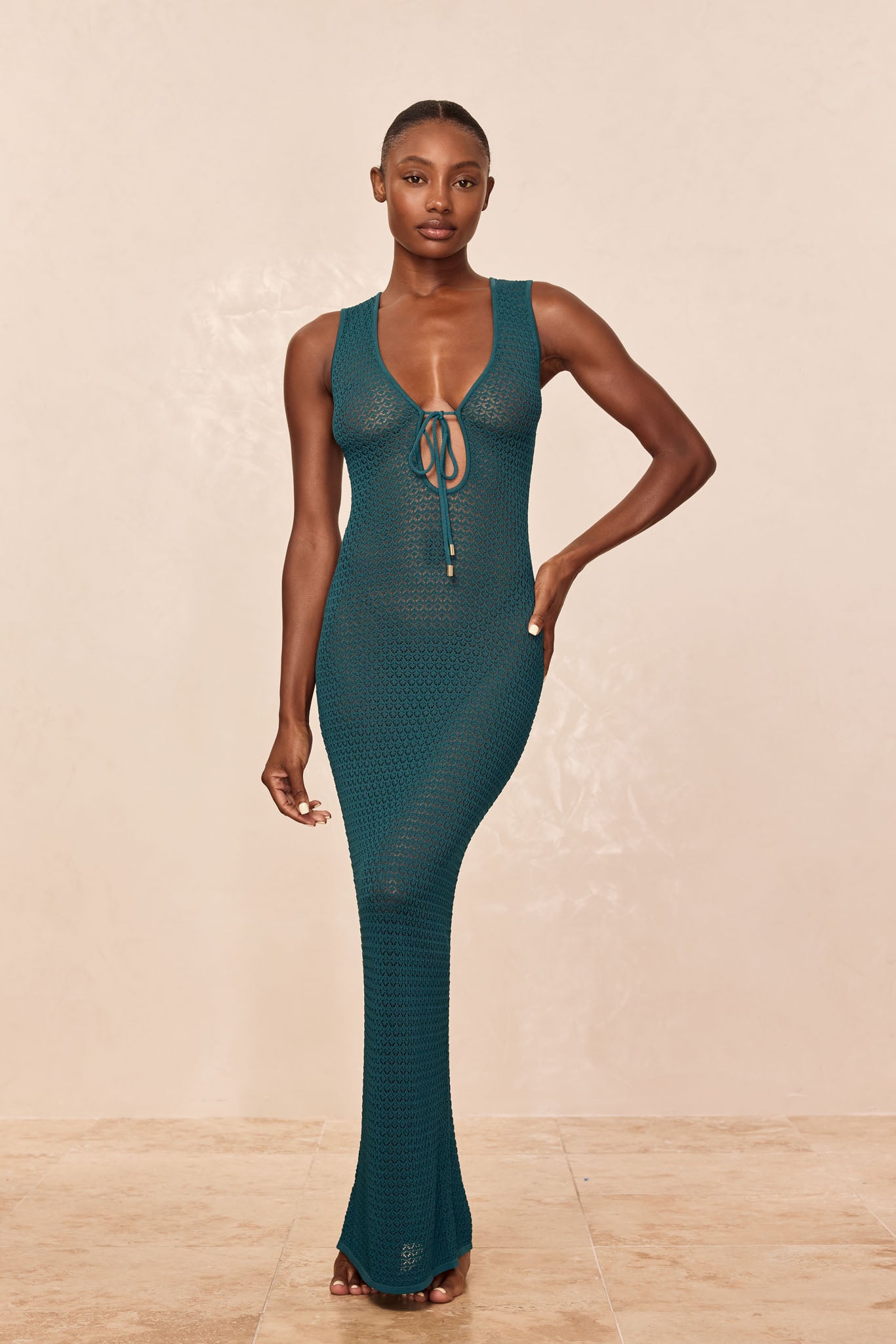 Monte Carlo Tie Dress - Evergreen Lace Crochet - Image 4