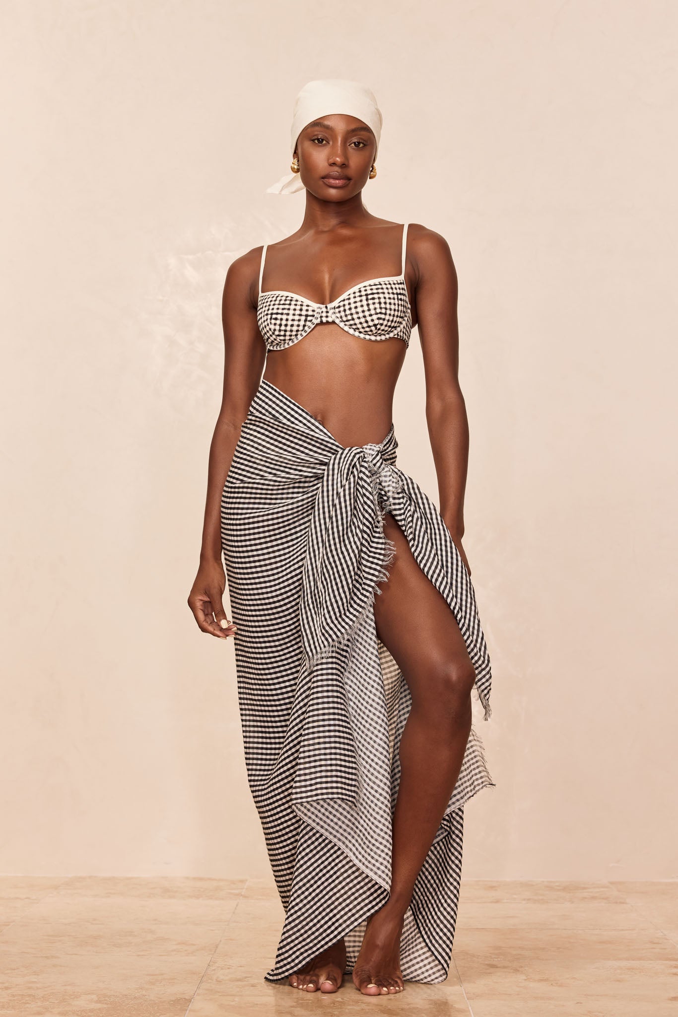 St. Tropez Sarong - Black Gingham Crinkle - Image 3
