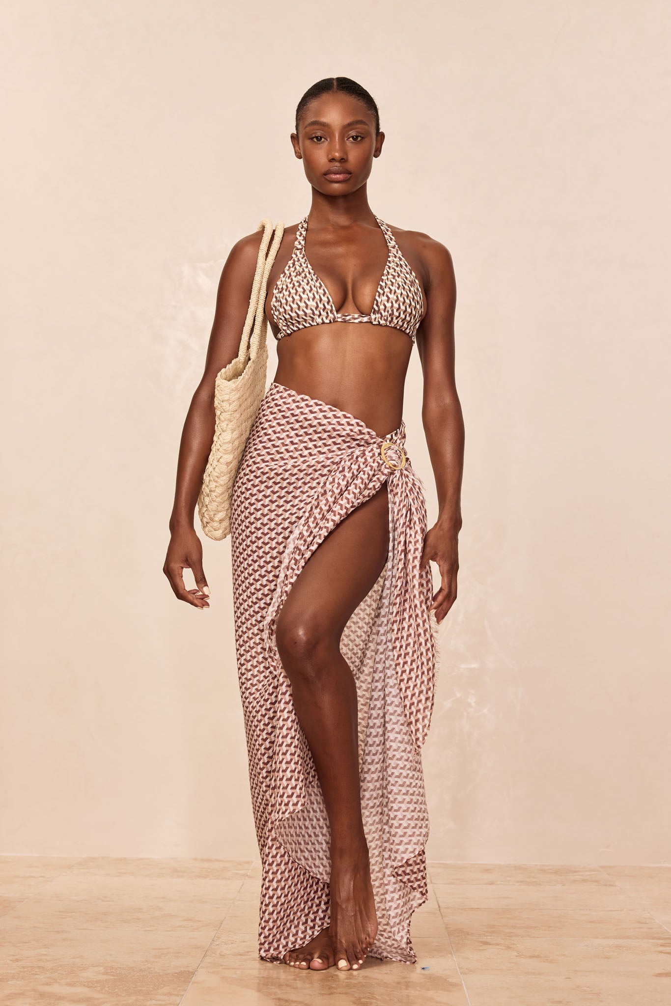 St. Tropez Sarong - Husk Geo Crinkle Linen - Image 4