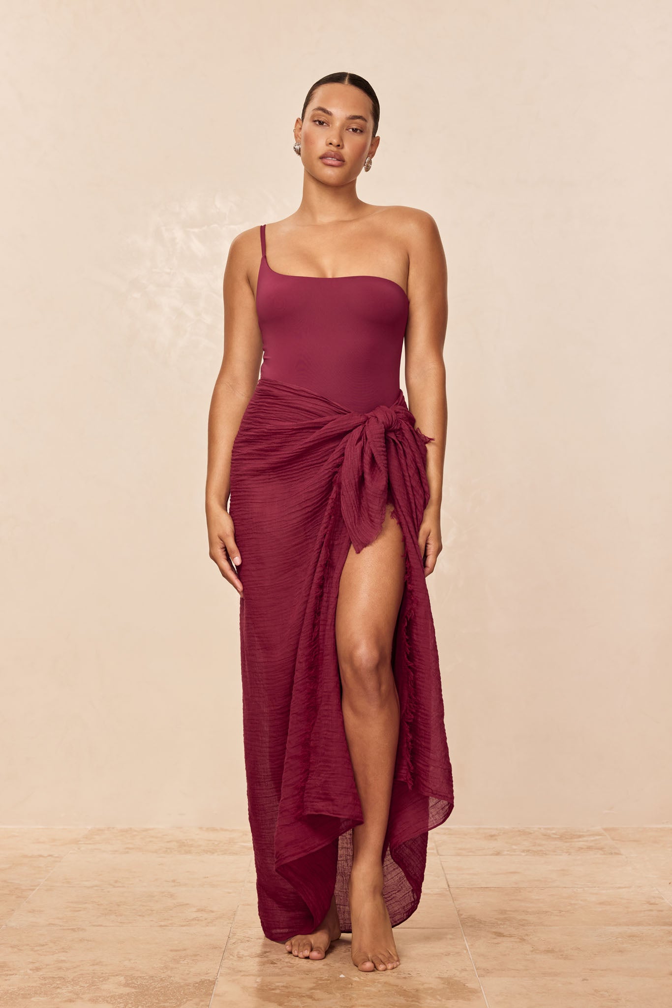 St. Tropez Sarong - Fig Crinkle Linen - Image 2
