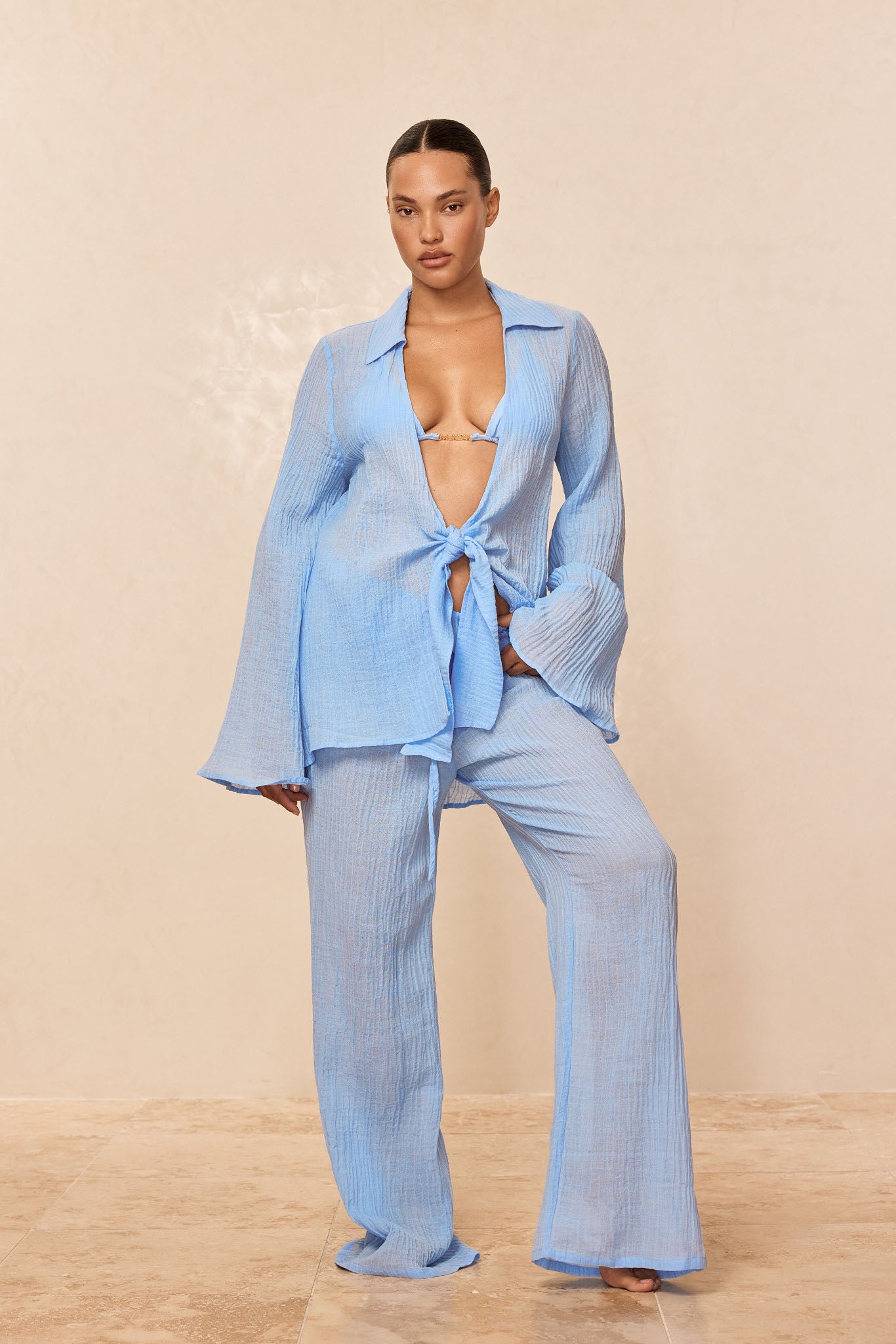 Belize Pant - Sky Crinkle Linen - Image 4