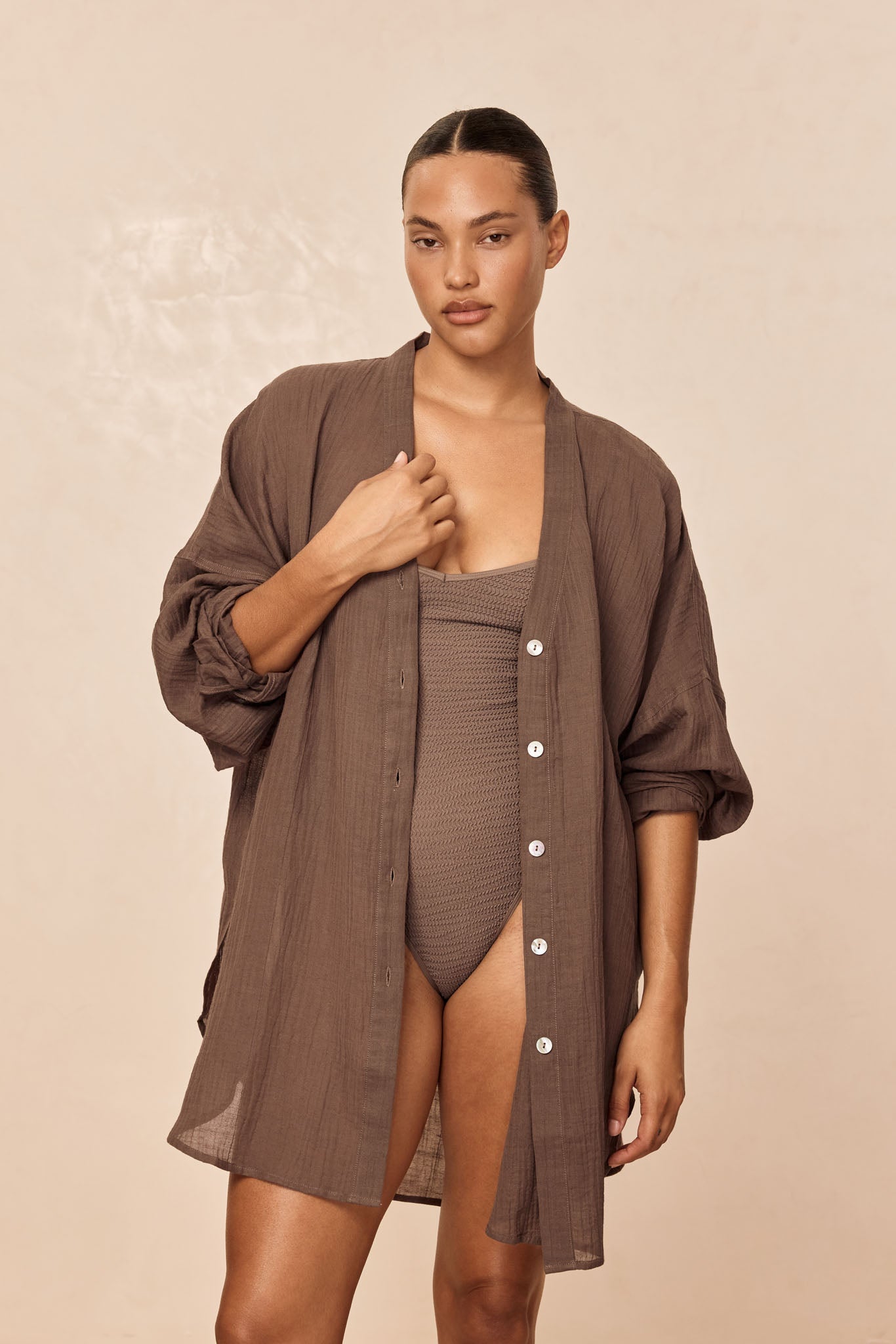 Barcelona Tunic - Stone Crinkle Linen - Image 2