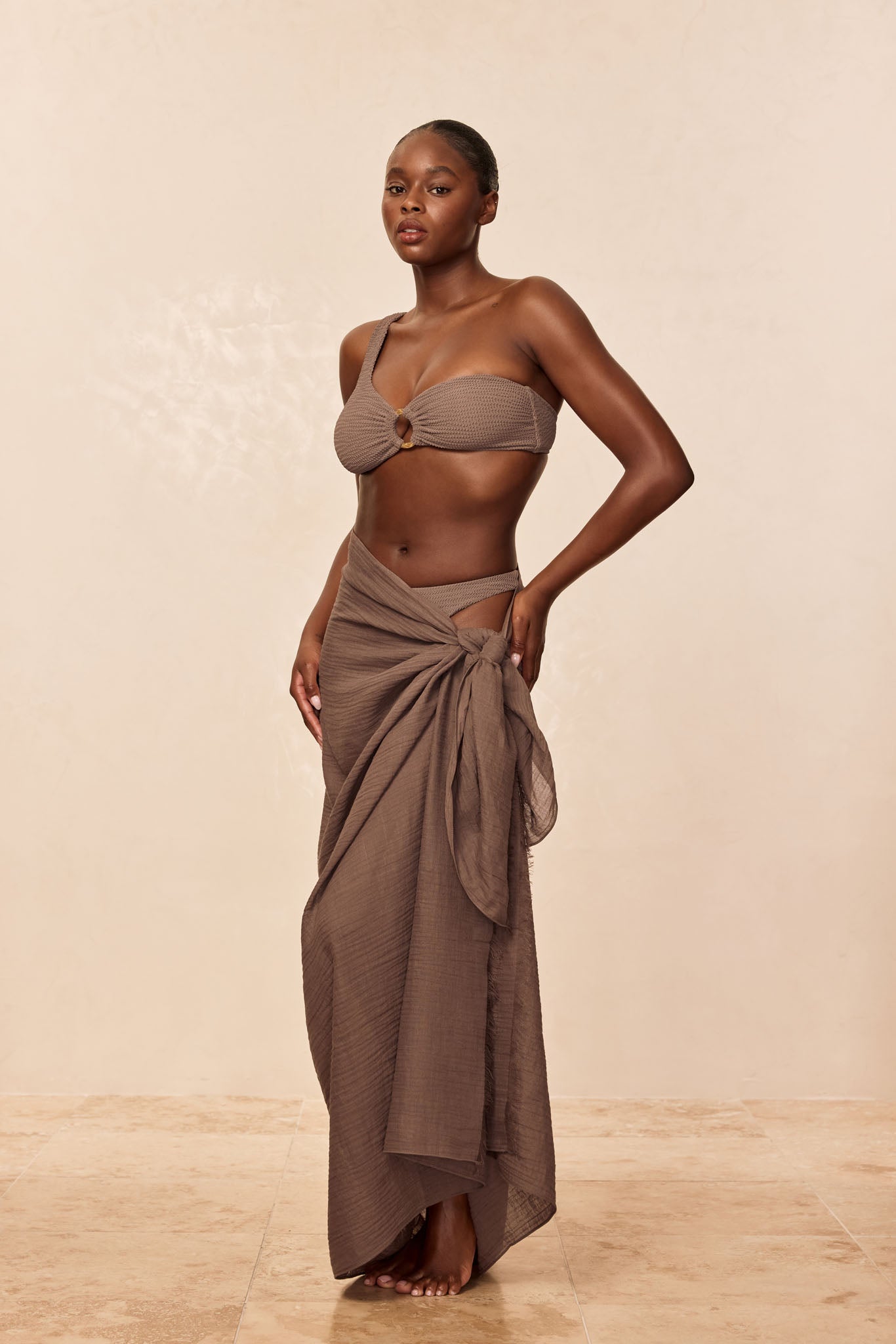 St. Tropez Sarong - Stone Crinkle Linen - Image 2