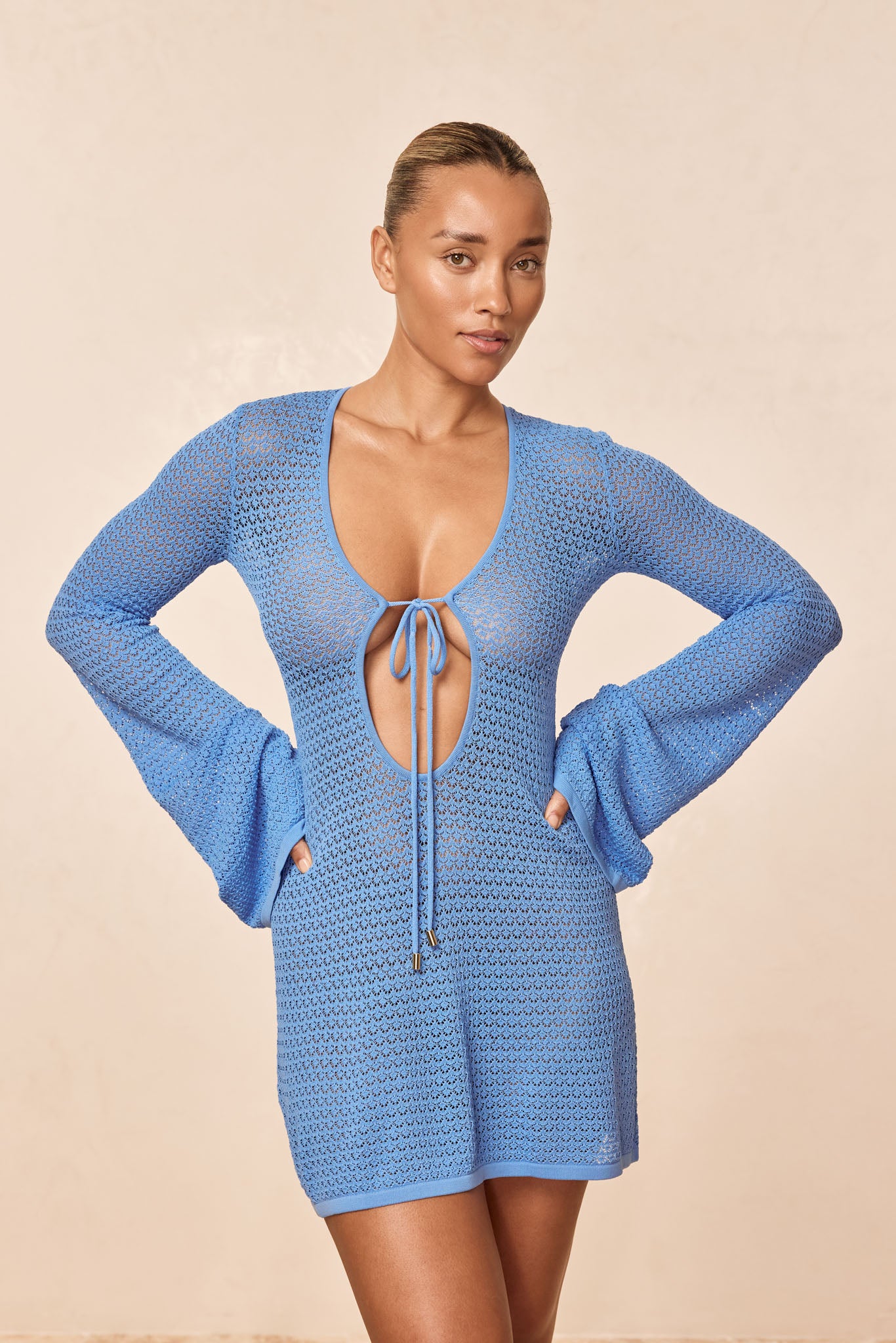 Montego Mini Tie Dress - Azure Lace Crochet - Image 5