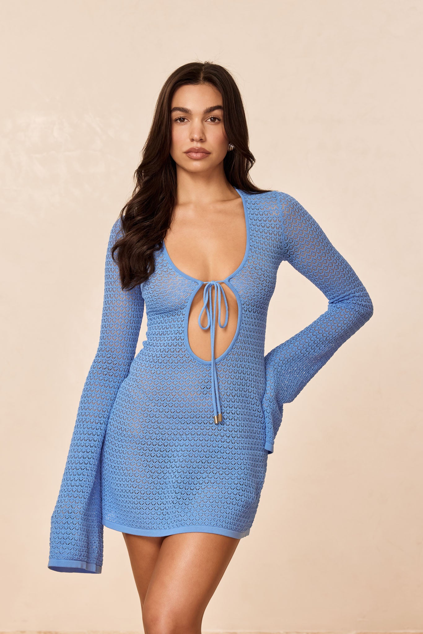 Montego Mini Tie Dress - Azure Lace Crochet - Image 4