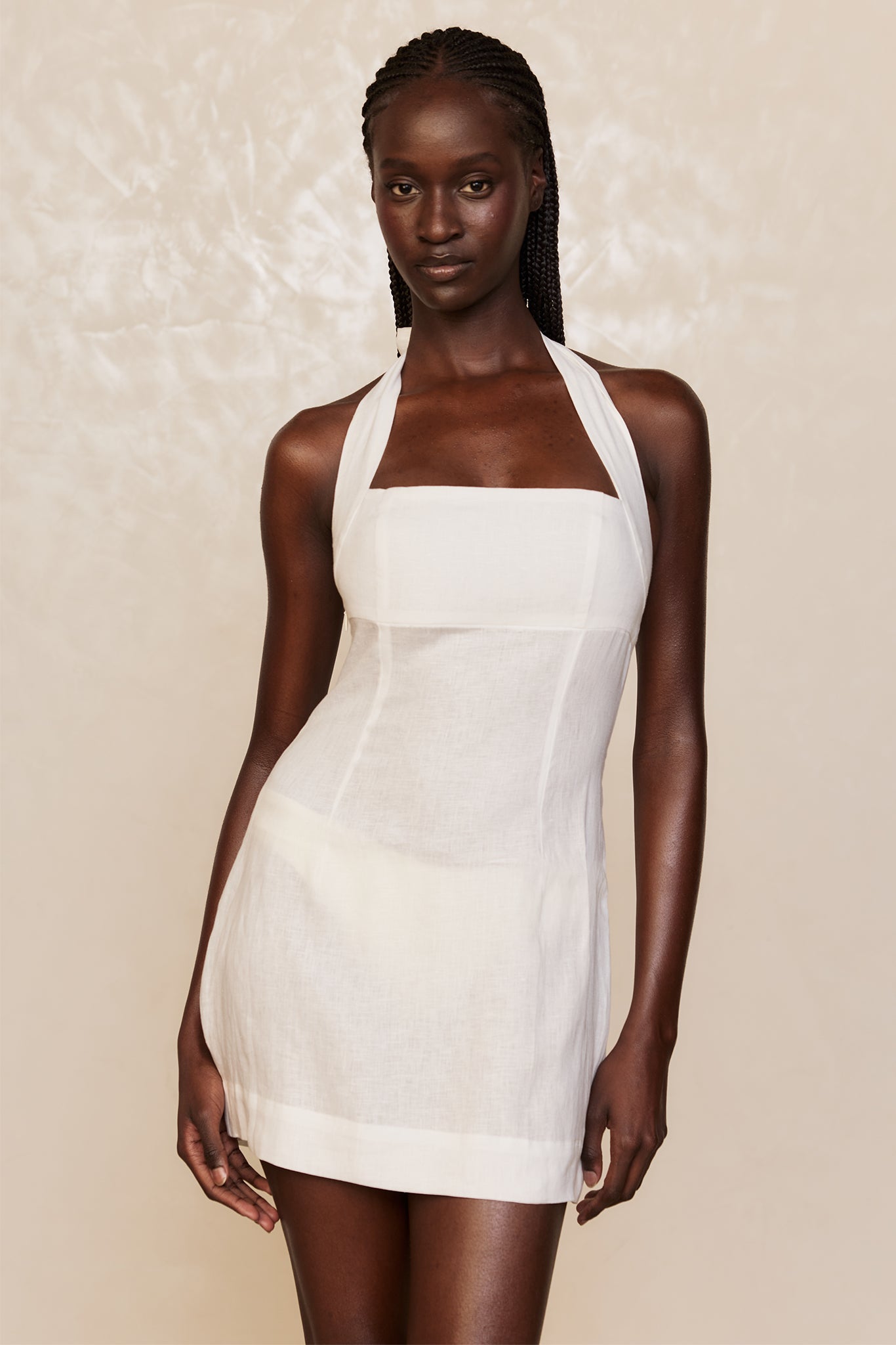 Montserrat Mini Dress - White Linen - Image 5