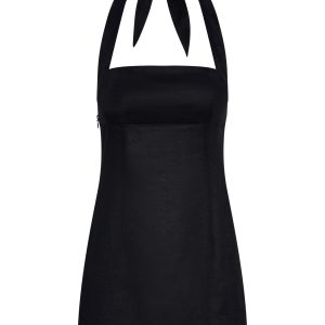 Montserrat Mini Dress - Black Linen