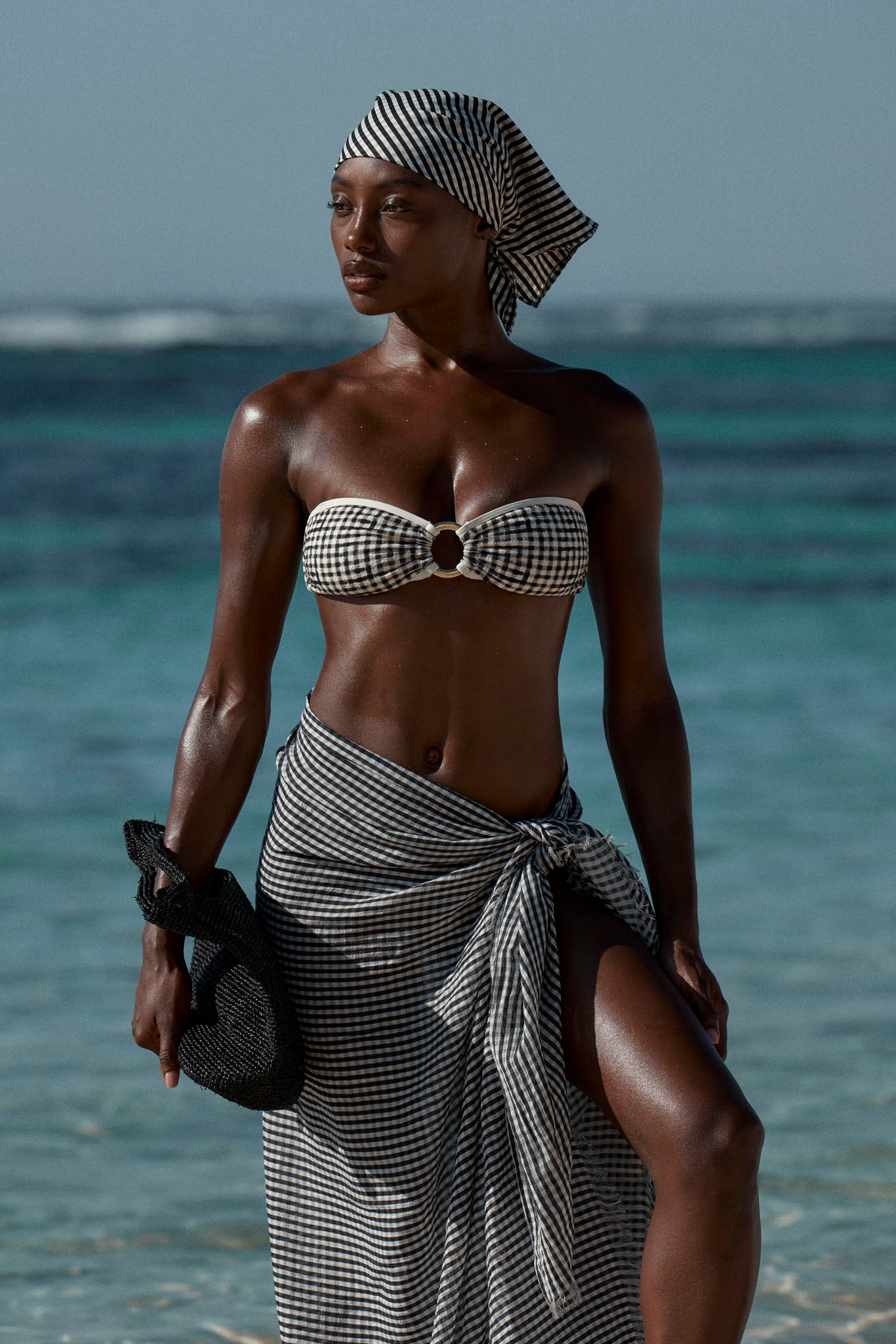 St. Tropez Sarong - Black Gingham Crinkle - Image 2