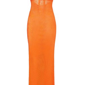 Montego Bandeau Dress - Tangerine Lace Crochet