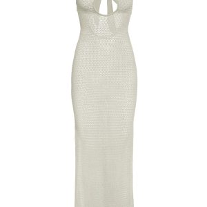 Montego Bandeau Dress - Ivory Lurex Lace Crochet
