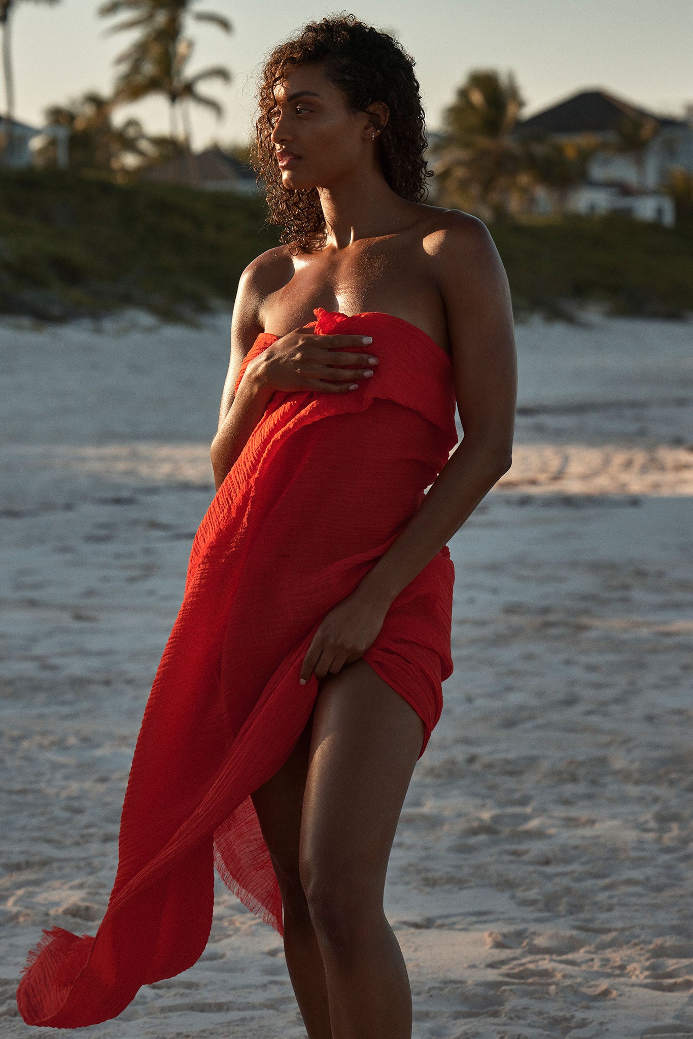 St. Tropez Sarong - Chili Pepper Crinkle Linen - Image 4